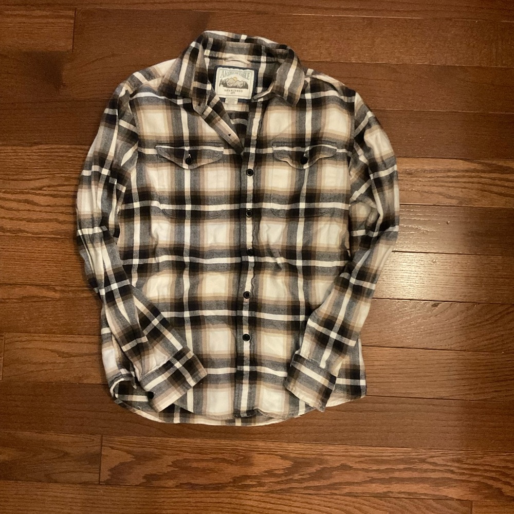 American Eagle Outfitters Black , Tan and cream Plaid Shirt